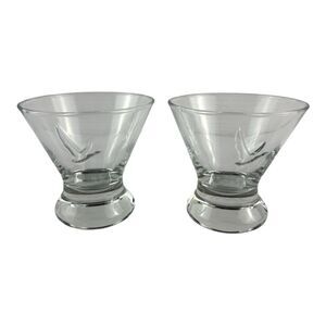 Grey Goose Vodka Set of 2 Stemless Martini Glasses Embossed Logo Heavy Bottom
